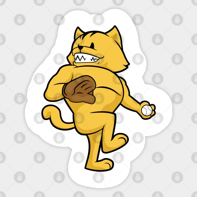 Cat at Baseball with Catch glove Sticker by Markus Schnabel